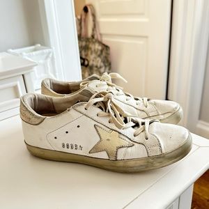 Gold and White Golden Goose Super-Star Sneaker